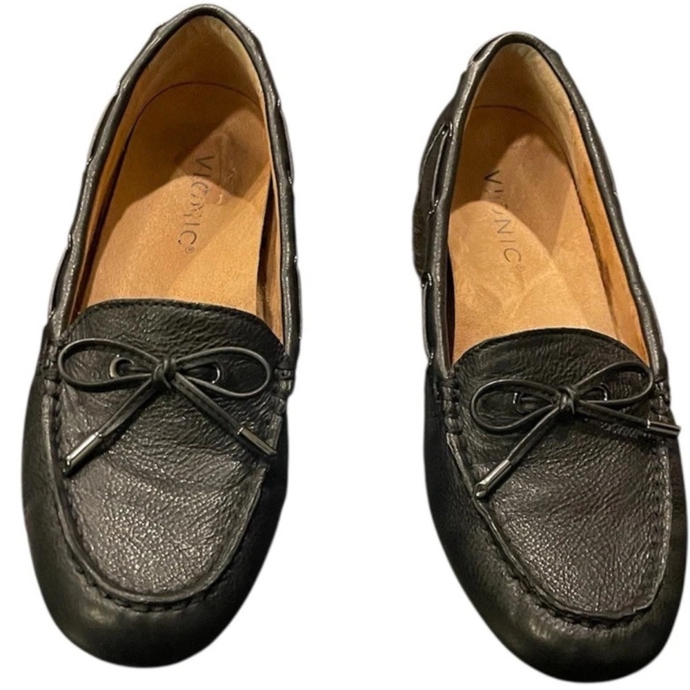 Vionic Virginia Black Leather Flat Loafer Bow Detail - US 6 UK 4 EU 37 EXCELLENT